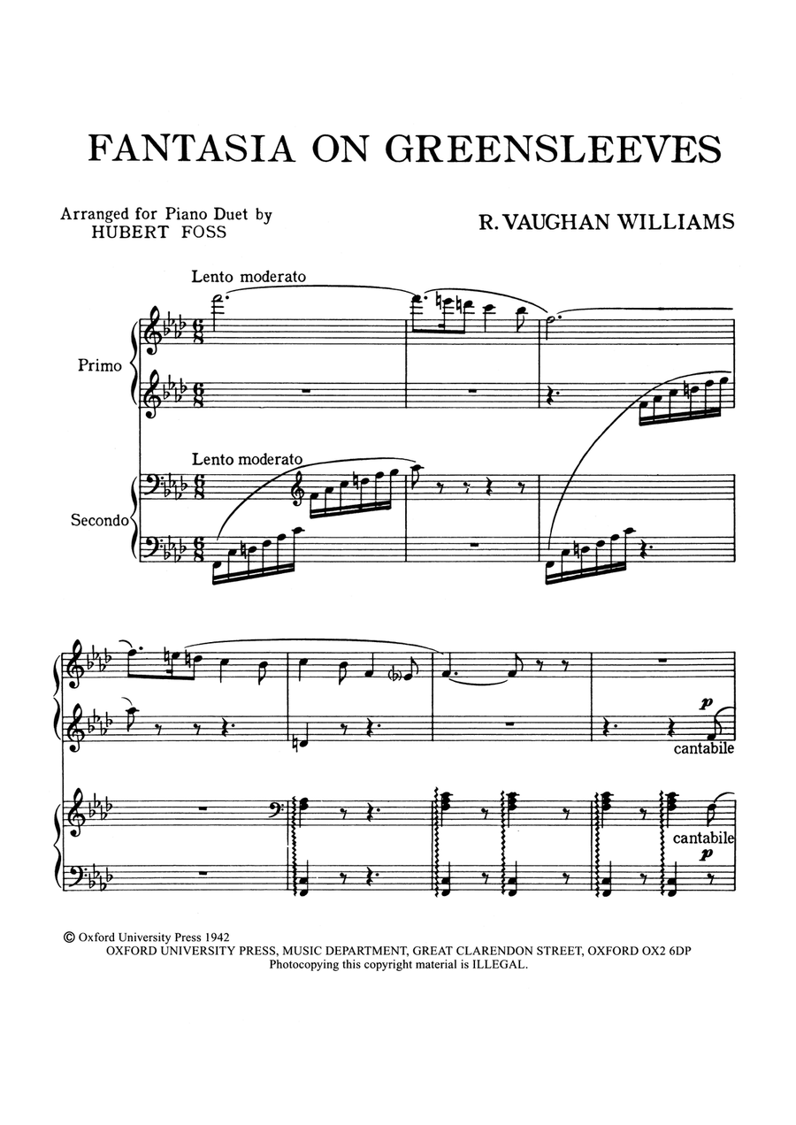 Fantasia on Greensleeves Fantasia on Greensleeves Piano Duet scores gallery preview page 1