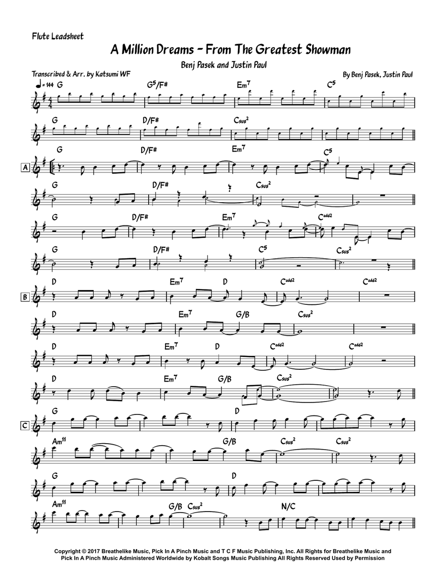 A Million Dreams A Million Dreams Flute Solo scores gallery preview page 1