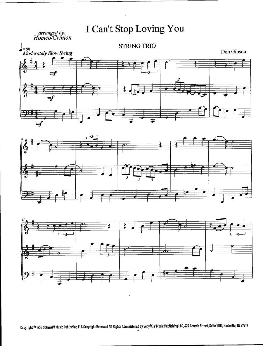 I Can't Stop Loving You I Can't Stop Loving You String Trio scores gallery preview page 2