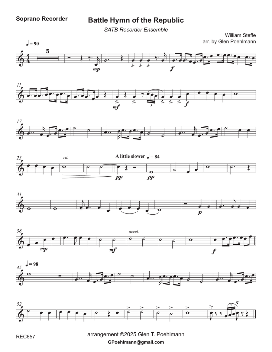 BATTLE HYMN OF THE REPUBLIC - Recorder Ensemble SATB (Grade 3+) 4-Part scores gallery preview page 5