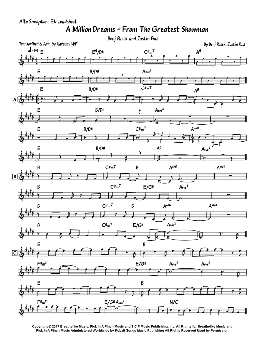 A Million Dreams A Million Dreams Alto Saxophone scores gallery preview page 1