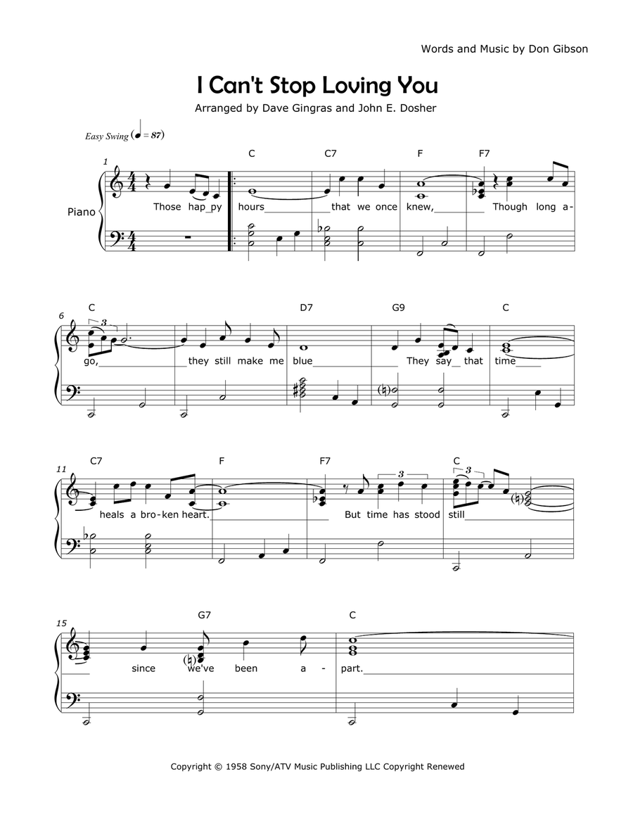 I Can't Stop Loving You Piano, Vocal scores gallery preview page 1