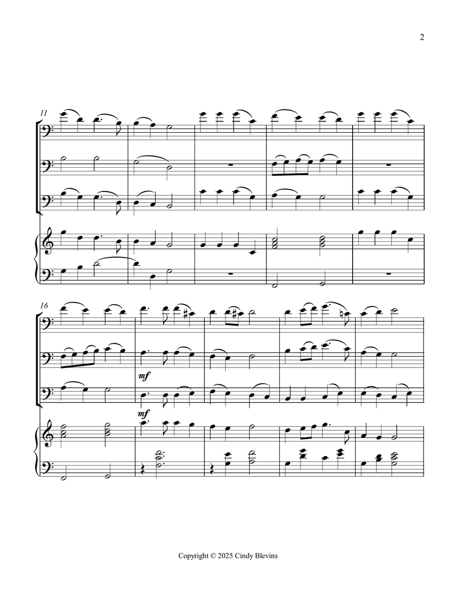 Hark! the Herald Angels Sing, for Three Trombones and Piano Trombone Trio scores gallery preview page 3