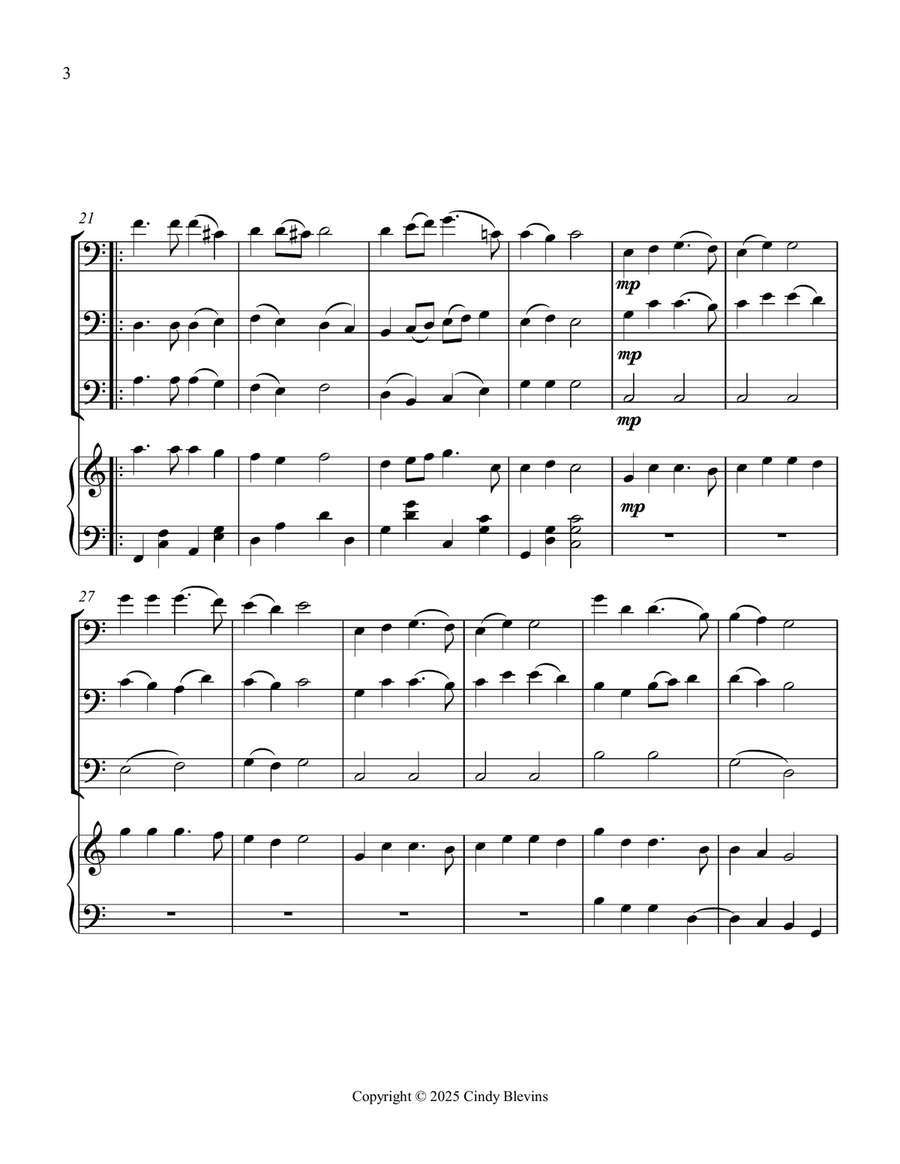 Hark! the Herald Angels Sing, for Three Trombones and Piano Trombone Trio scores gallery preview page 4