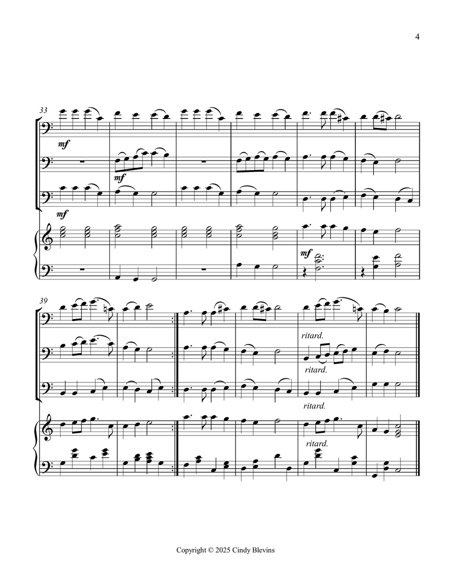 Hark! the Herald Angels Sing, for Three Trombones and Piano Trombone Trio scores gallery preview page 5