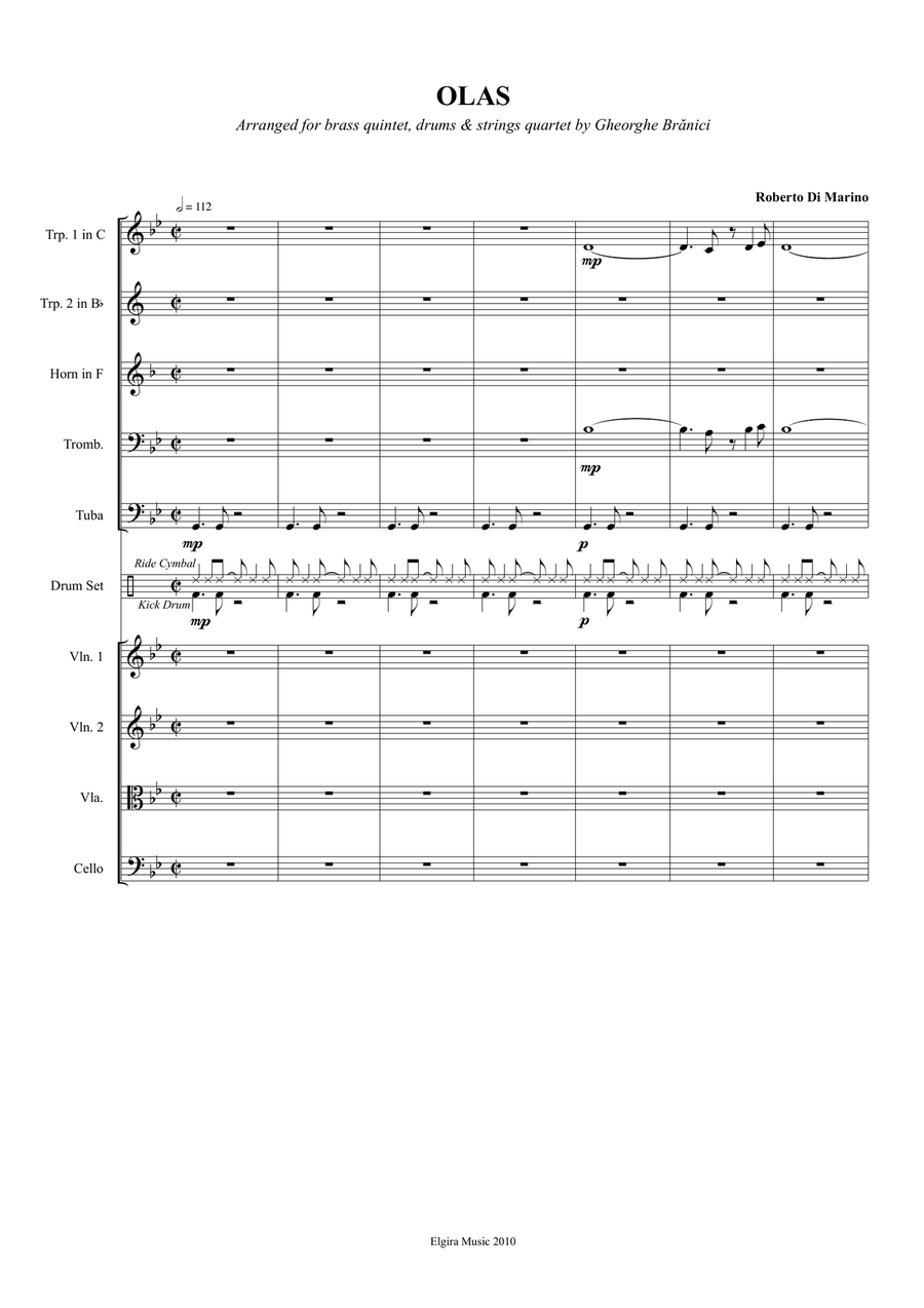 OLAS for brass quintet, strings quartet & Drums Small Ensemble scores gallery preview page 1
