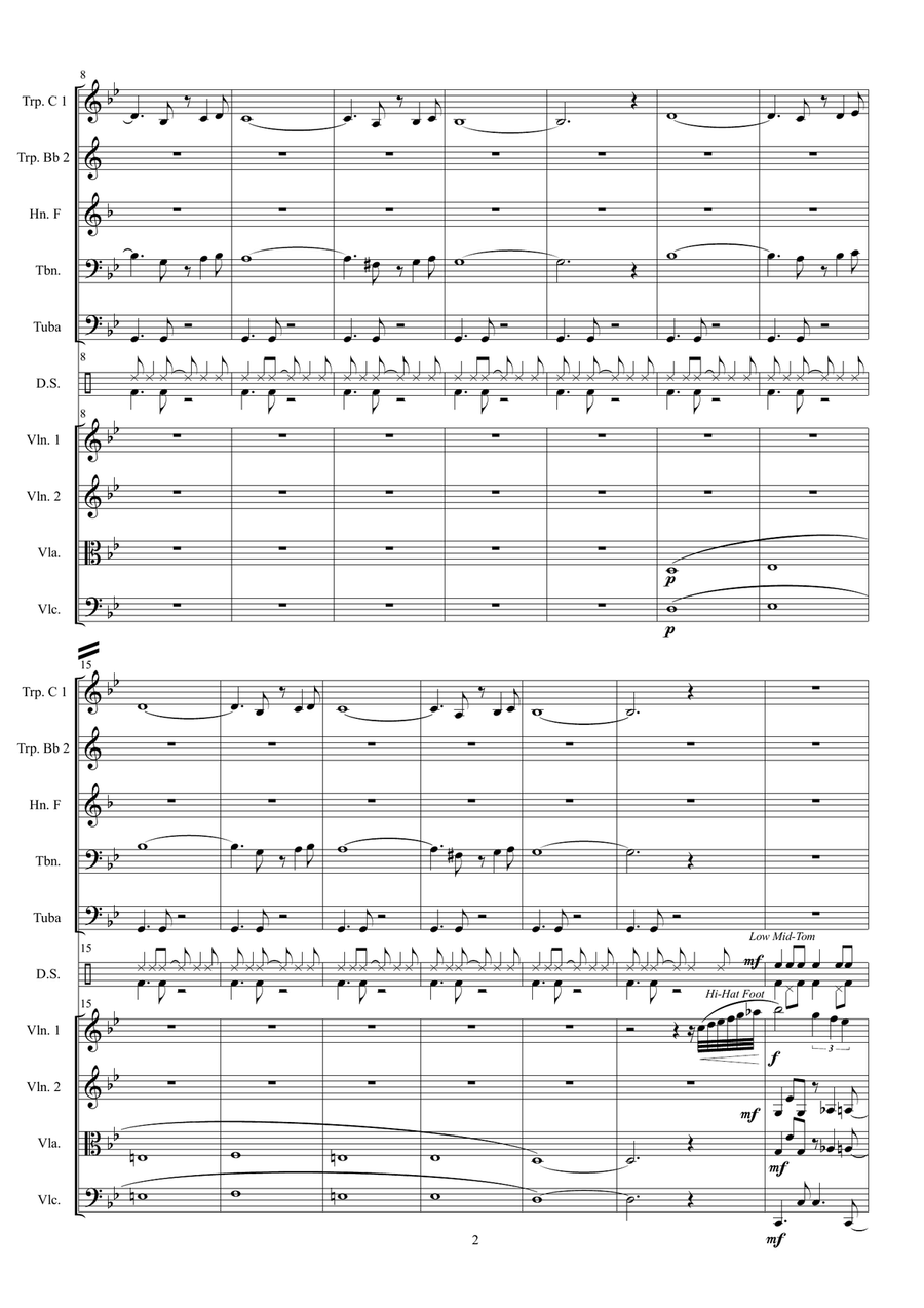OLAS for brass quintet, strings quartet & Drums Small Ensemble scores gallery preview page 2