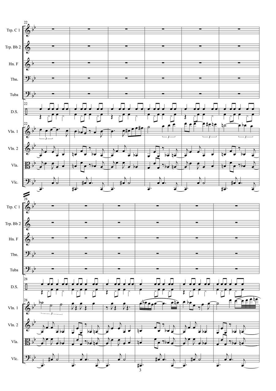 OLAS for brass quintet, strings quartet & Drums Small Ensemble scores gallery preview page 3