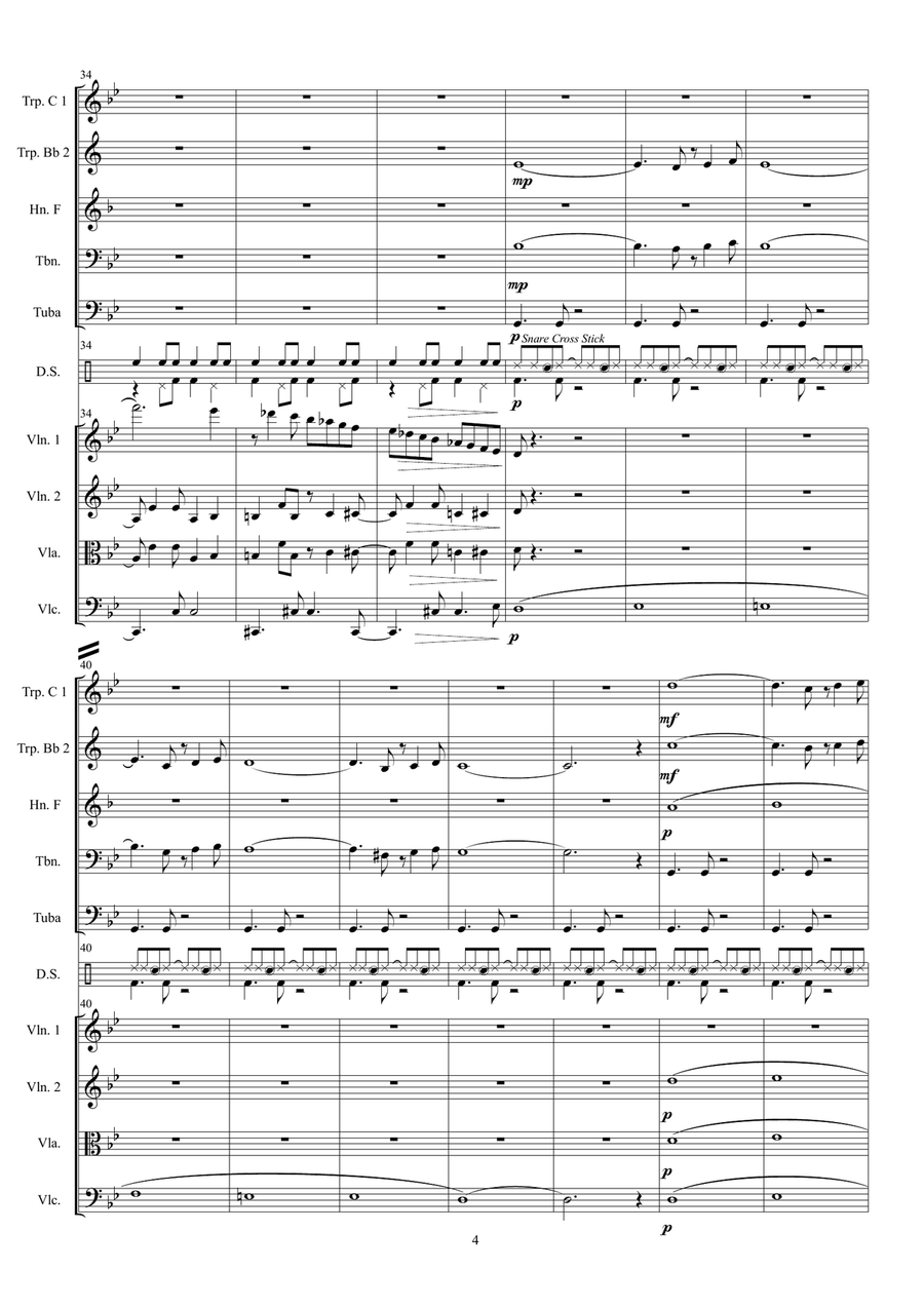 OLAS for brass quintet, strings quartet & Drums Small Ensemble scores gallery preview page 4