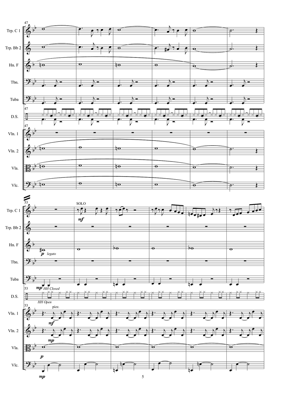 OLAS for brass quintet, strings quartet & Drums Small Ensemble scores gallery preview page 5