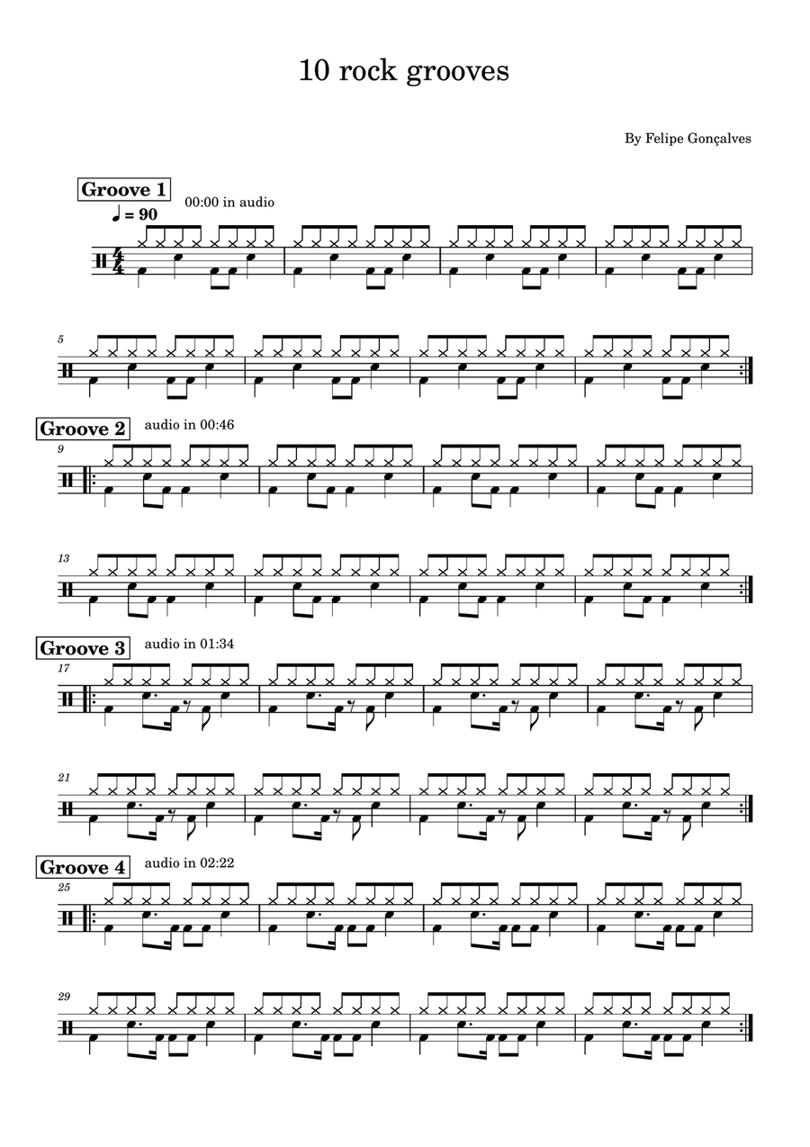 10 rock grooves 10 rock grooves Drum Set scores gallery preview page 1