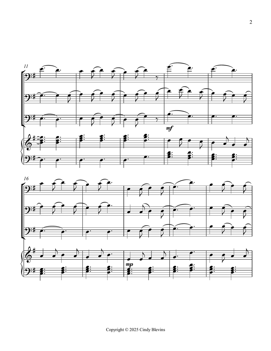 In Dulci Jubilo, for Three Trombones and Piano Trombone Trio scores gallery preview page 3