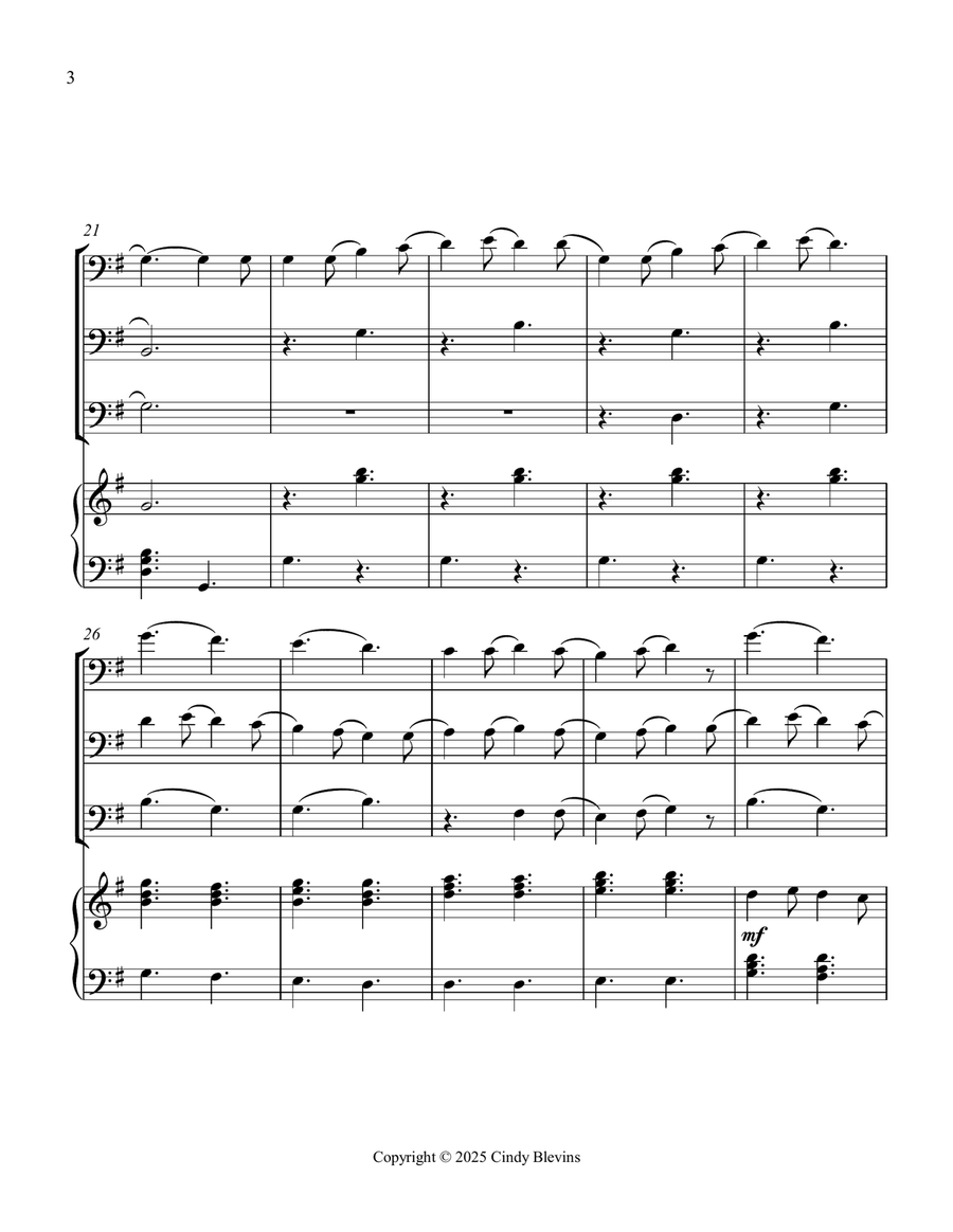 In Dulci Jubilo, for Three Trombones and Piano Trombone Trio scores gallery preview page 4