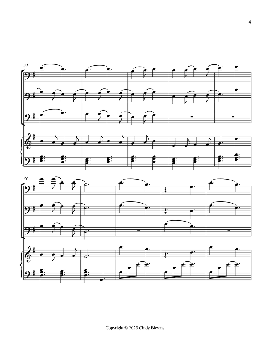 In Dulci Jubilo, for Three Trombones and Piano Trombone Trio scores gallery preview page 5
