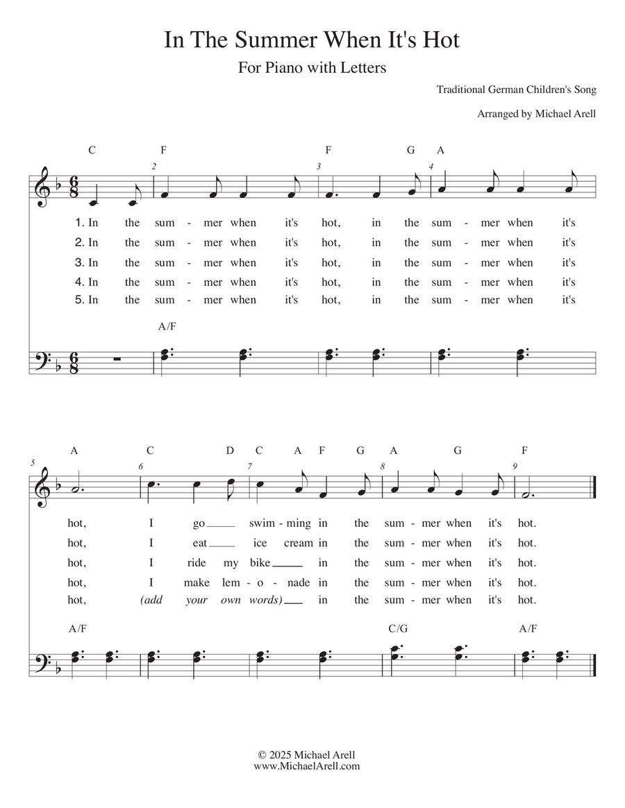 In The Summer When It's Hot for Piano Piano Method scores gallery preview page 1
