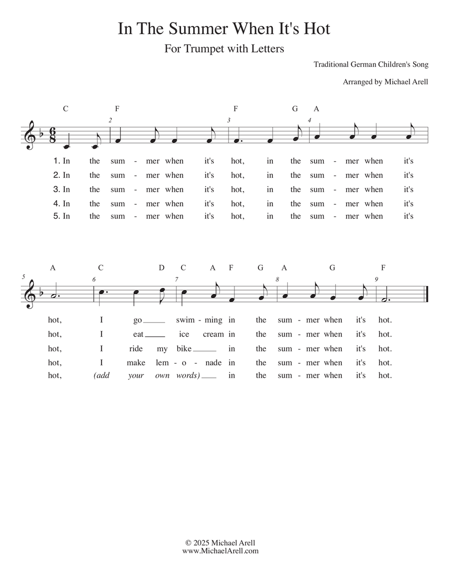 In The Summer When It's Hot for Trumpet C Trumpet scores gallery preview page 1