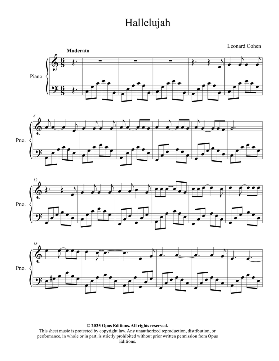 Hallelujah Piano Solo scores gallery preview page 2