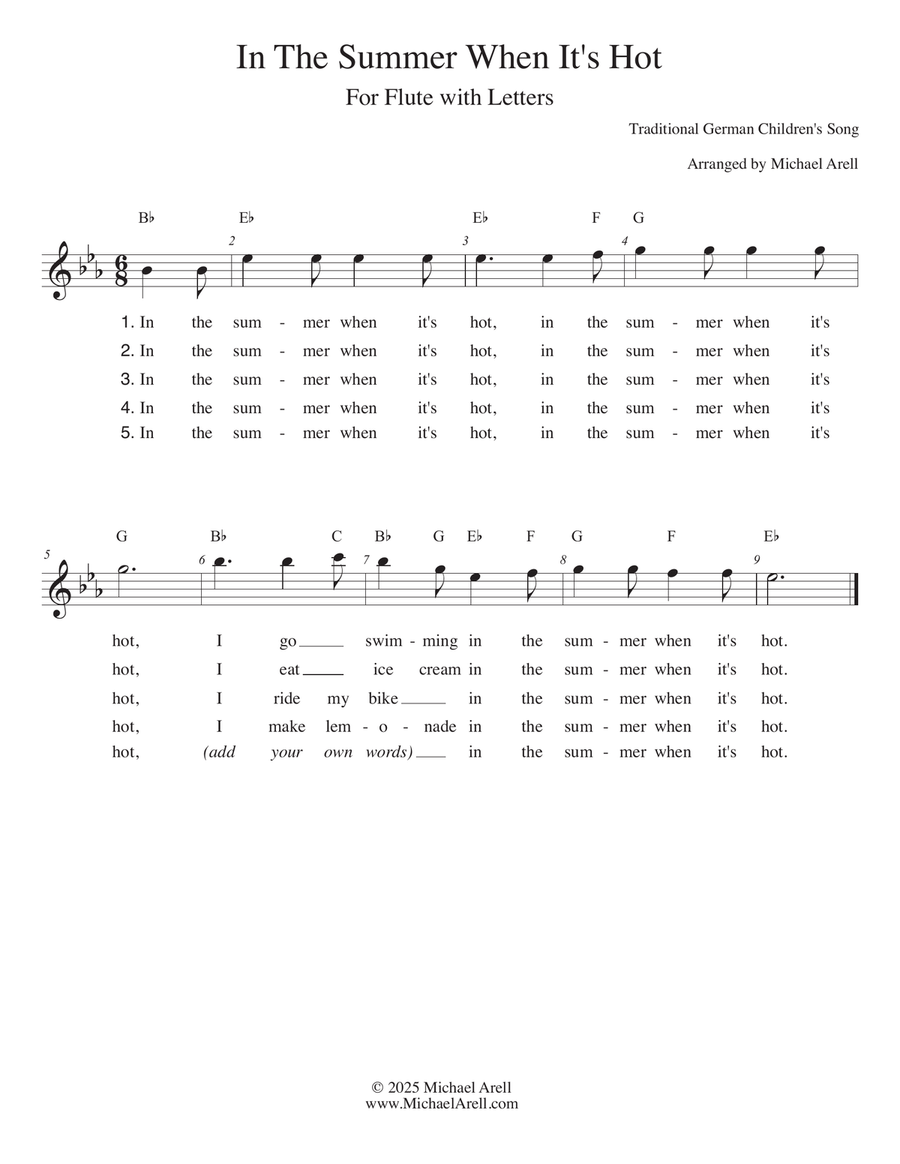 In The Summer When It's Hot for Flute Piccolo scores gallery preview page 1