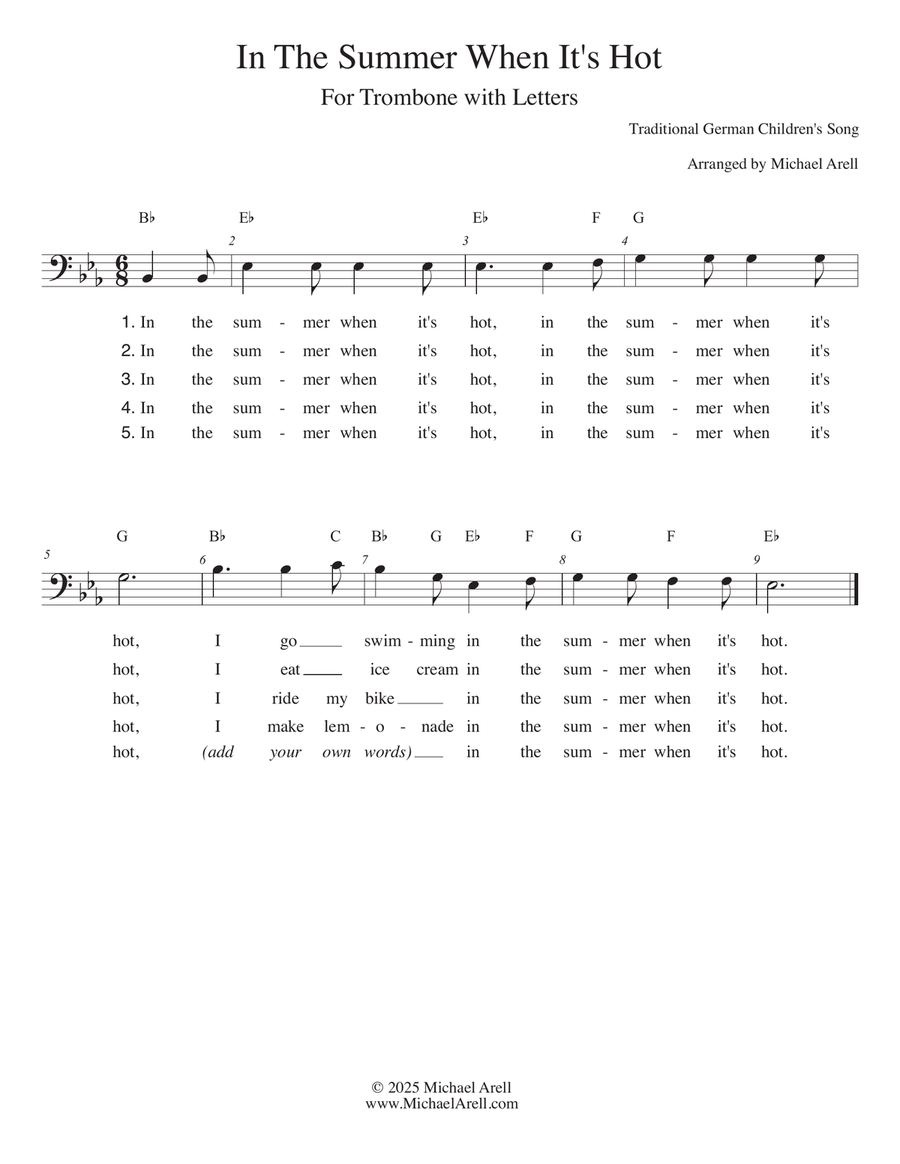 In The Summer When It's Hot for Trombone Bass Trombone scores gallery preview page 1