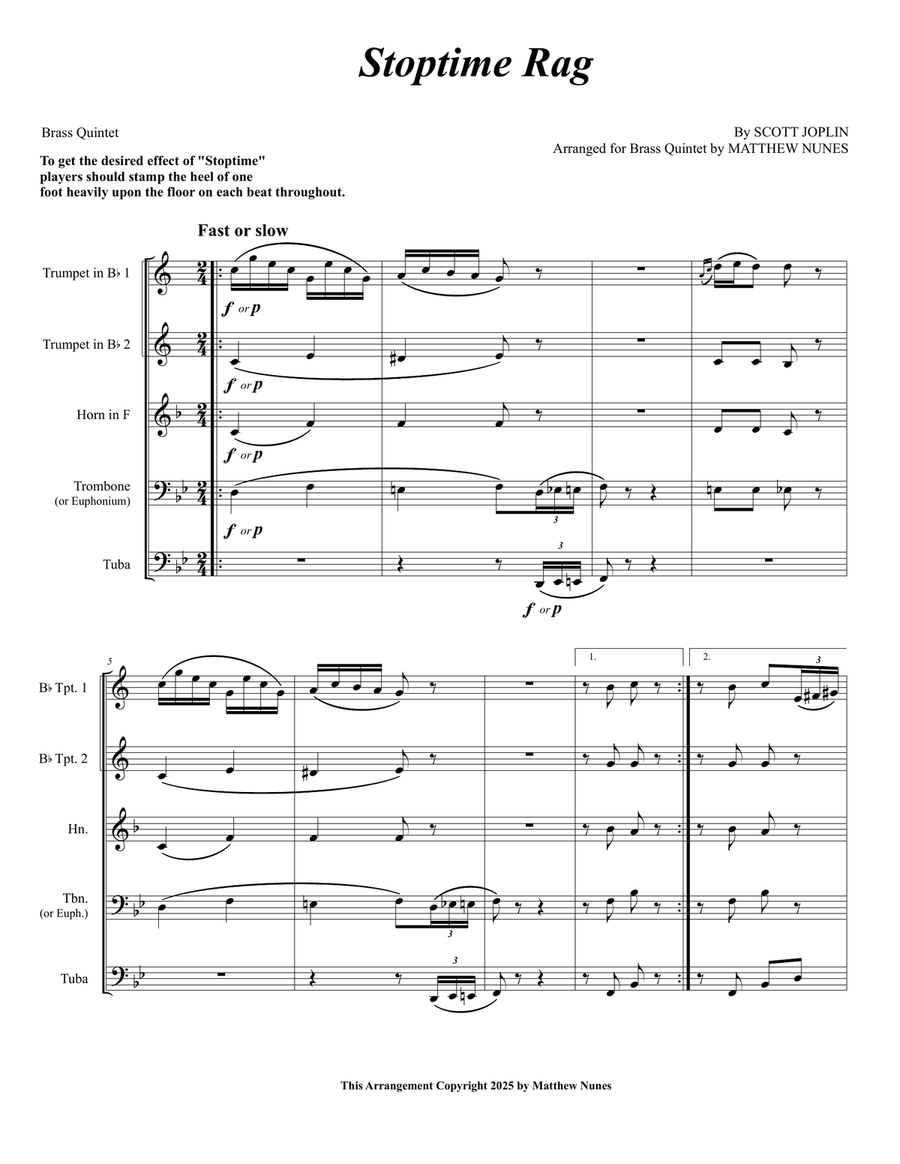 Stoptime Rag Stoptime Rag Brass Quintet scores gallery preview page 1