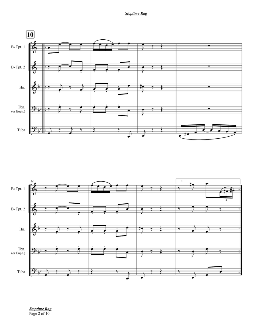 Stoptime Rag Stoptime Rag Brass Quintet scores gallery preview page 2