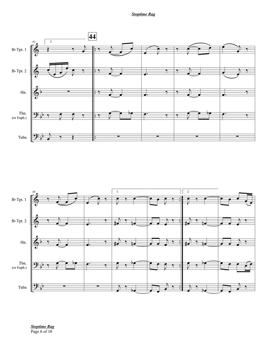 Stoptime Rag Stoptime Rag Brass Quintet scores gallery preview page 6