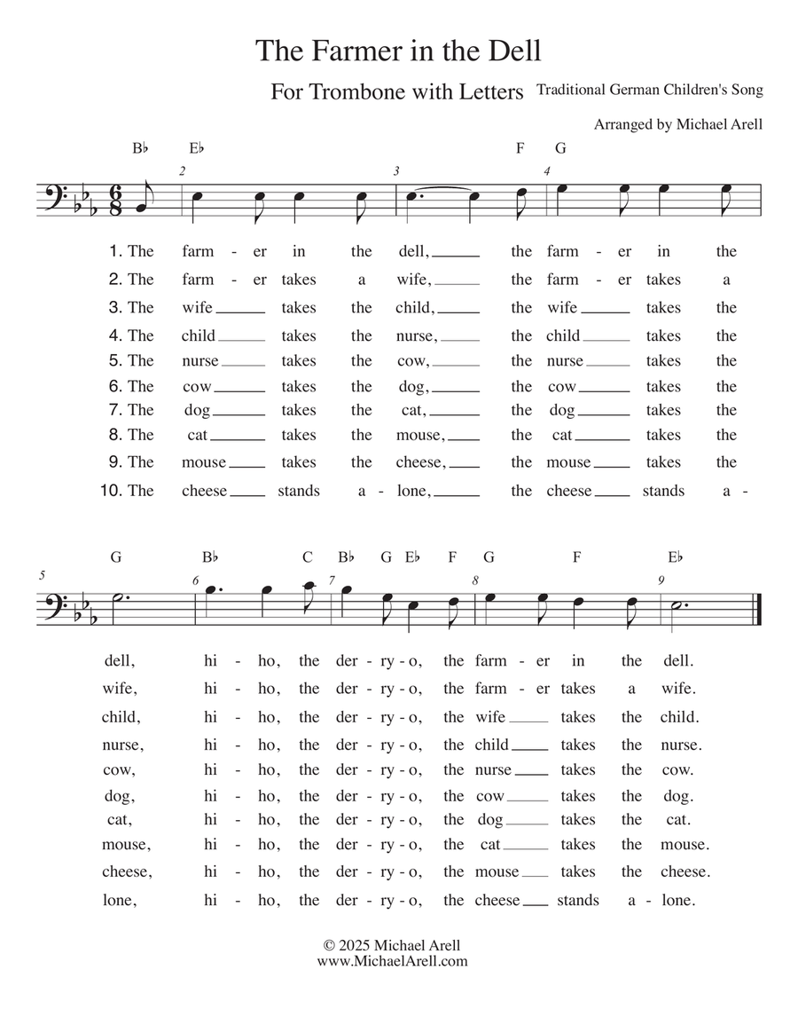 The Farmer in the Dell for Trombone Bass Trombone scores gallery preview page 1