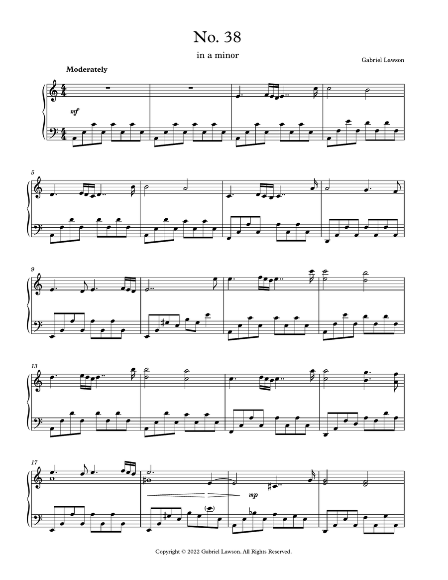 No. 38 in a minor No. 38 in a minor Piano Solo scores gallery preview page 1