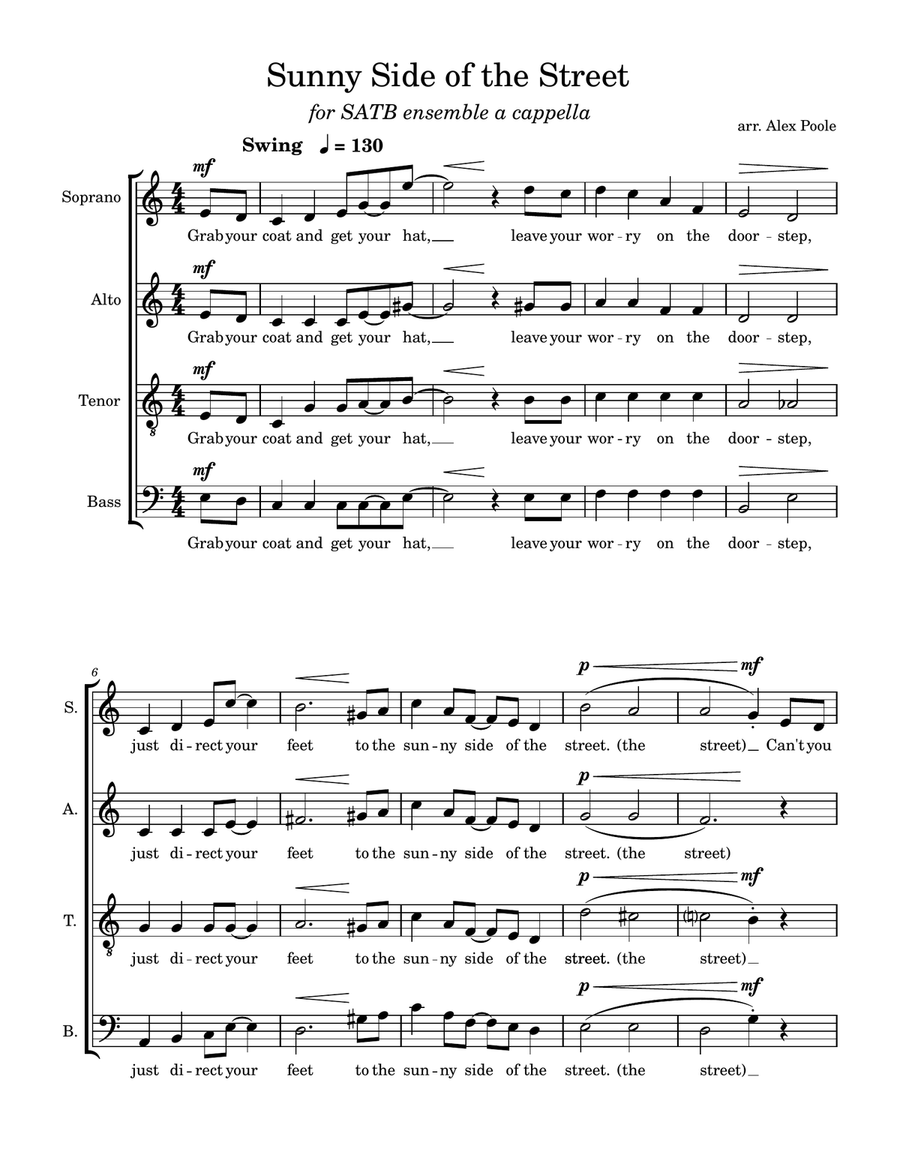 On The Sunny Side Of The Street 4-Part scores gallery preview page 1