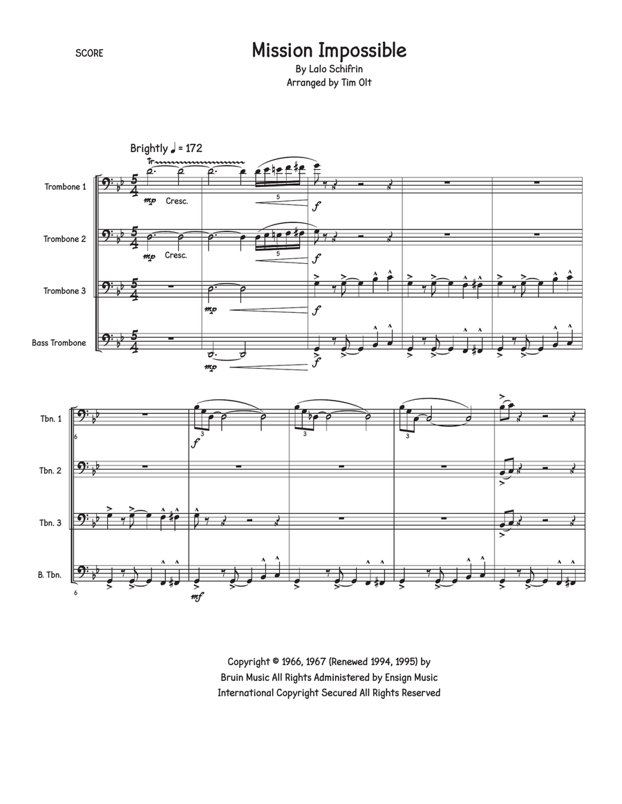 Mission: Impossible Theme Brass Quartet scores gallery preview page 1
