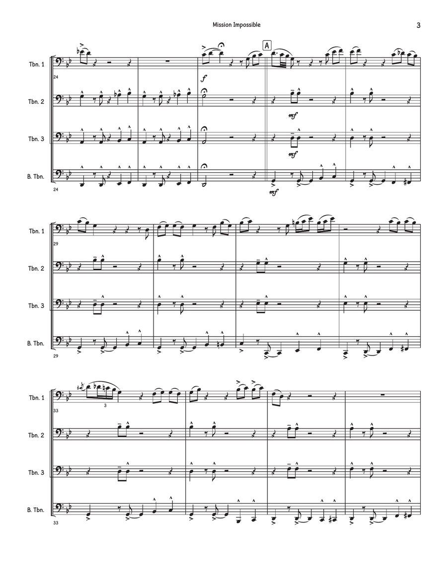 Mission: Impossible Theme Brass Quartet scores gallery preview page 3