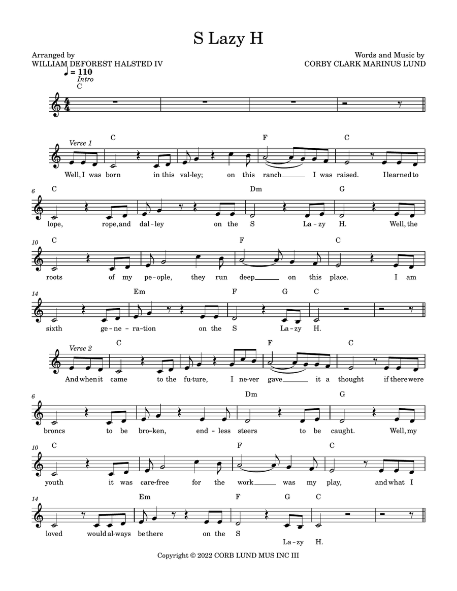 S Lazy H S Lazy H Piano scores gallery preview page 1