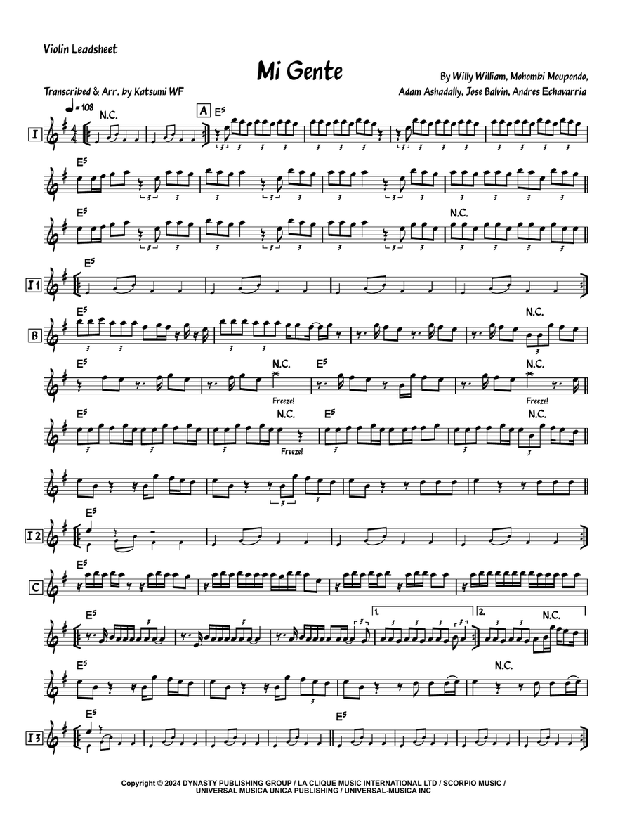 Mi Gente Violin Solo scores gallery preview page 1