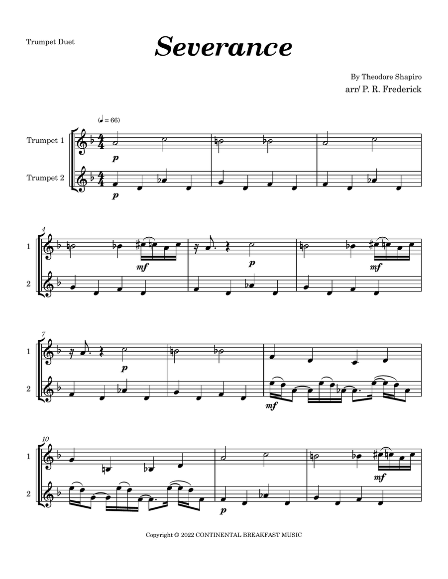 Severance - Main Title Theme Trumpet Duet scores gallery preview page 1