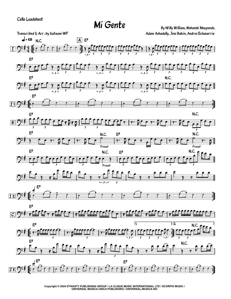 Mi Gente Cello Solo scores gallery preview page 1