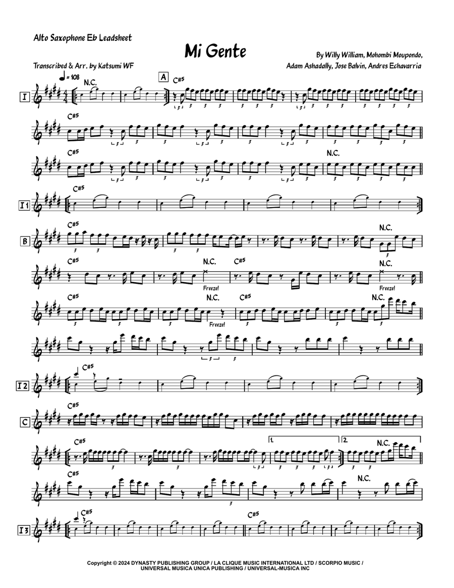 Mi Gente Alto Saxophone scores gallery preview page 1