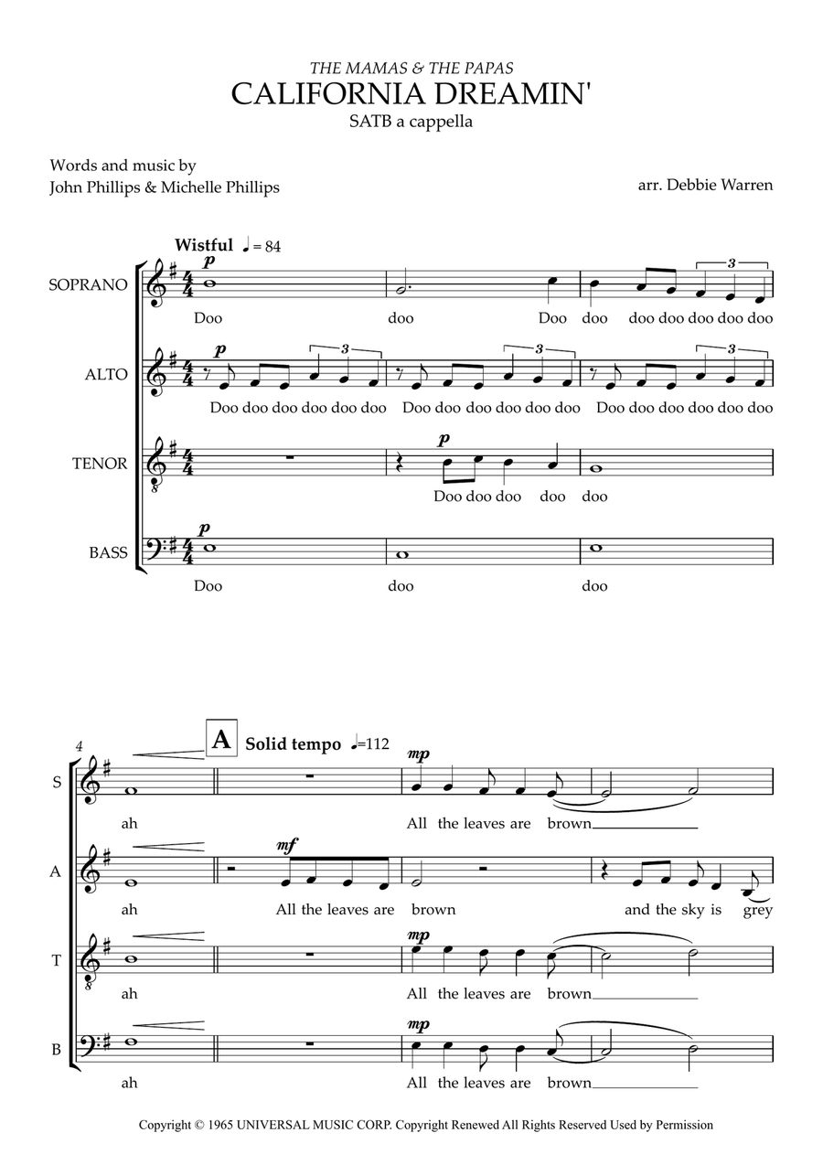 California Dreamin' 4-Part scores gallery preview page 2