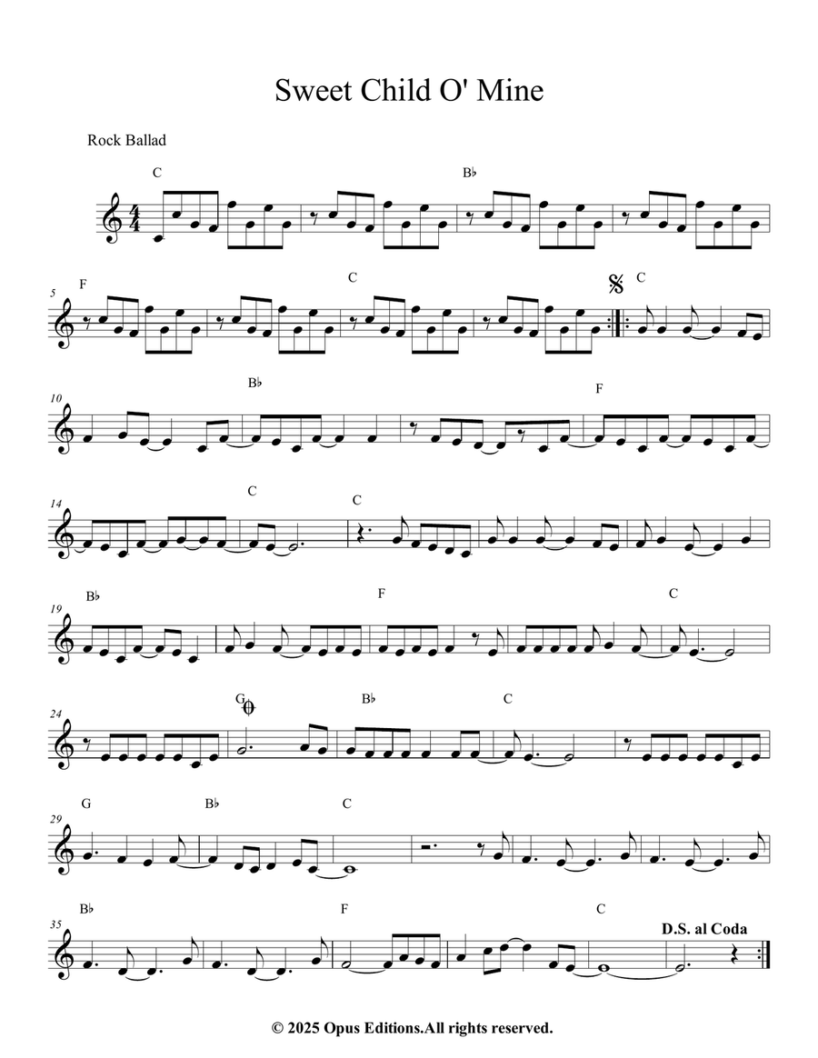 Sweet Child O' Mine Piano Solo scores gallery preview page 1