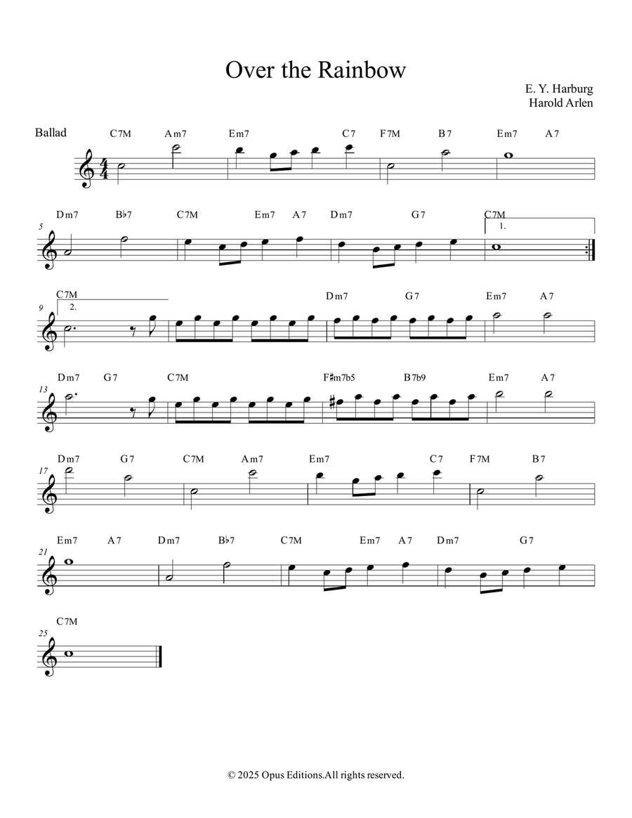 Over The Rainbow Easy Piano scores gallery preview page 1