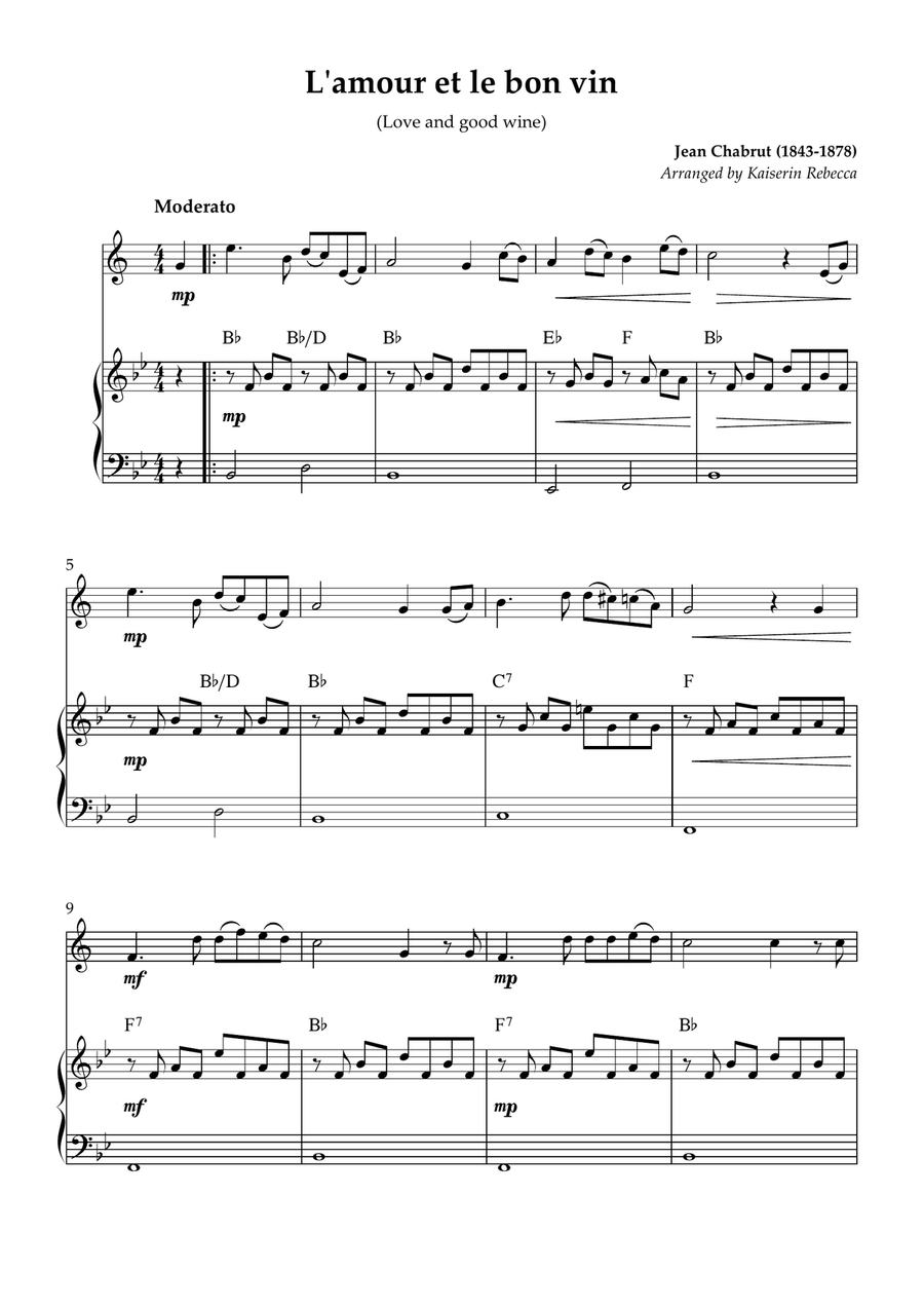 L'amour et le bon vin (Love and good wine) Tenor Saxophone scores gallery preview page 1