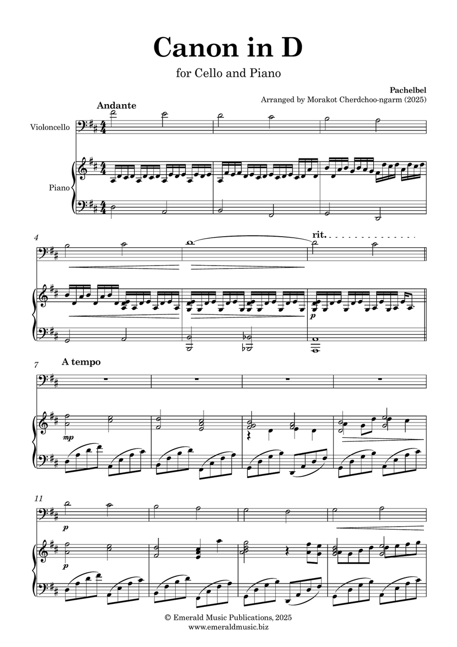 Canon in D for Cello and Piano (Intermediate) Piano scores gallery preview page 1