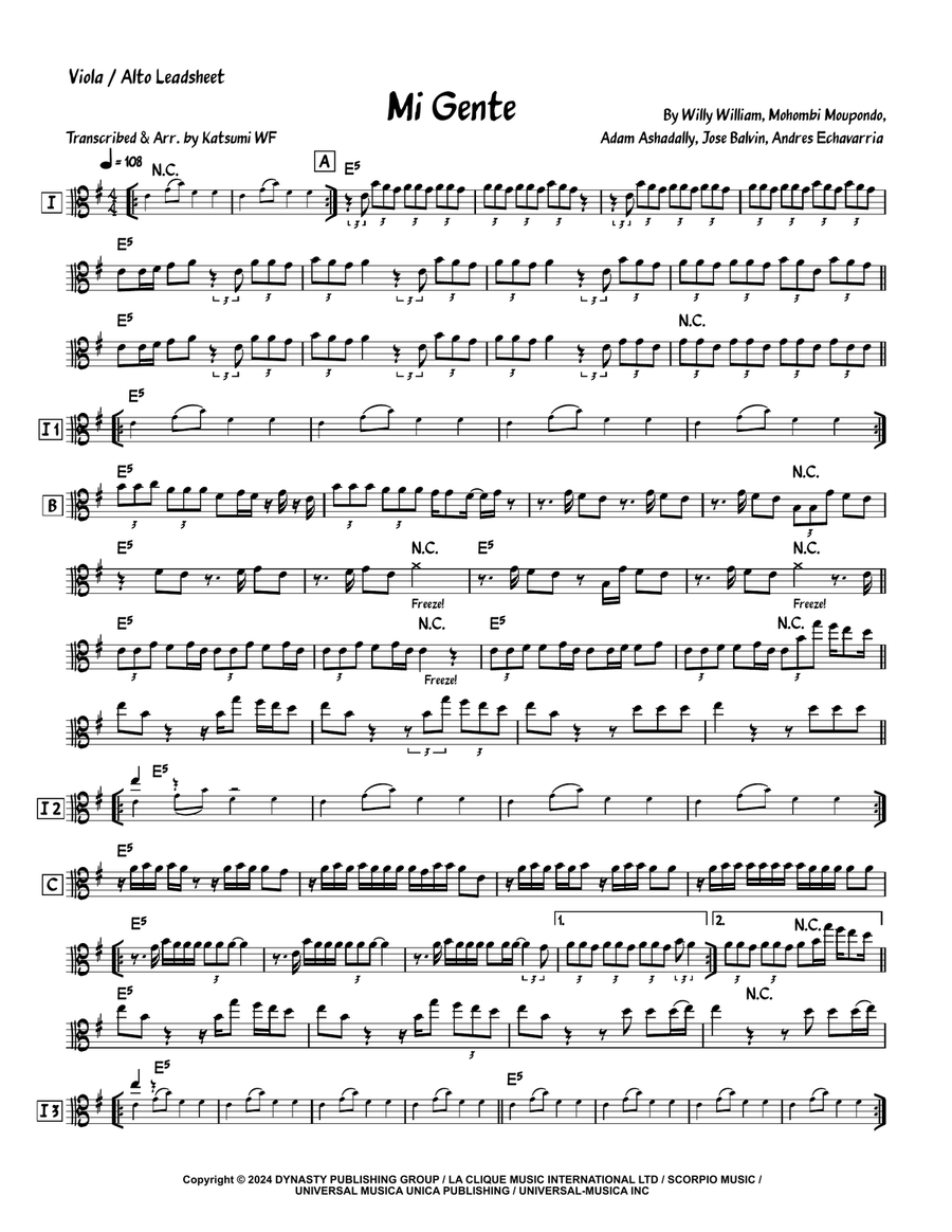 Mi Gente Viola Solo scores gallery preview page 1