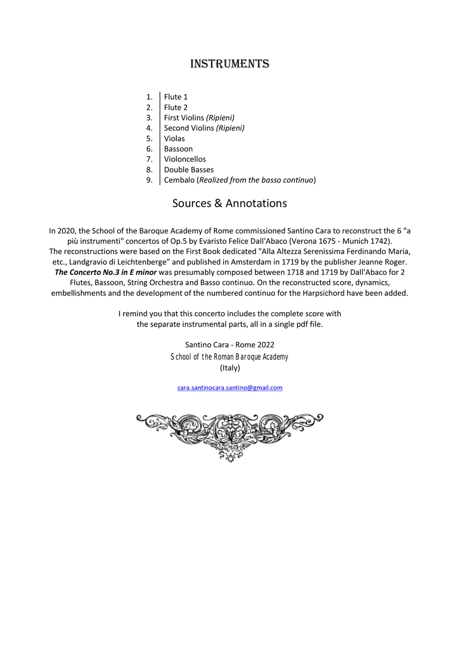 Dall’Abaco - Concerto No.3 in E minor Op.5 for Chamber Orchestra Chamber Orchestra scores gallery preview page 2
