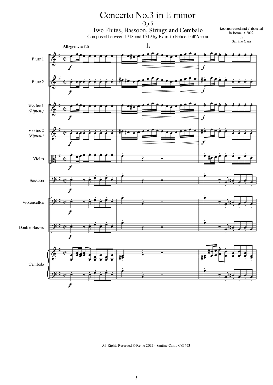 Dall’Abaco - Concerto No.3 in E minor Op.5 for Chamber Orchestra Chamber Orchestra scores gallery preview page 3