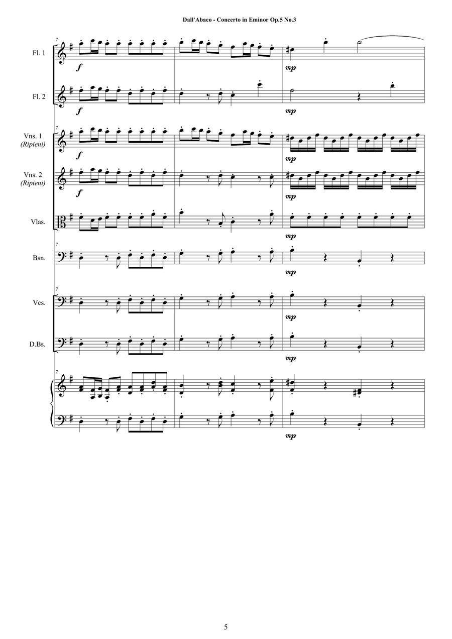 Dall’Abaco - Concerto No.3 in E minor Op.5 for Chamber Orchestra Chamber Orchestra scores gallery preview page 5