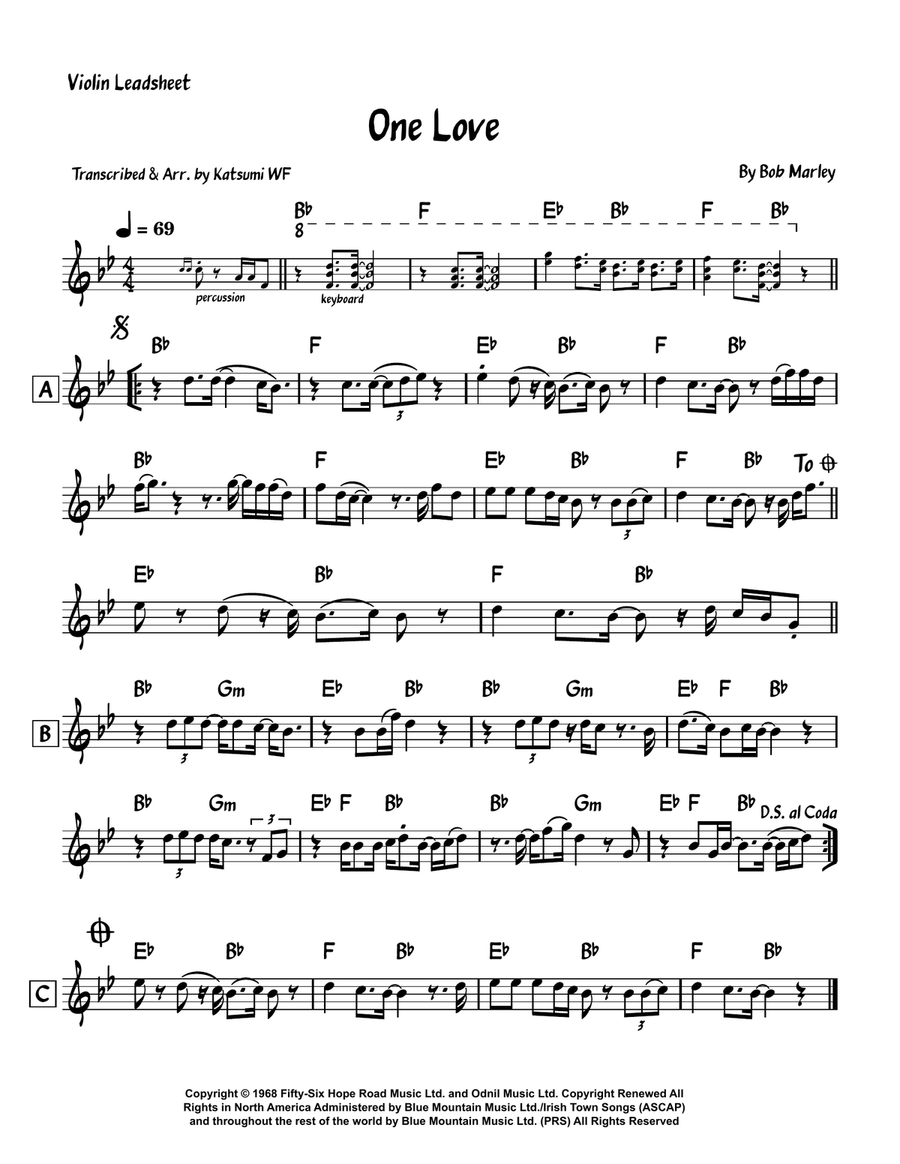 One Love One Love Violin Solo scores gallery preview page 1