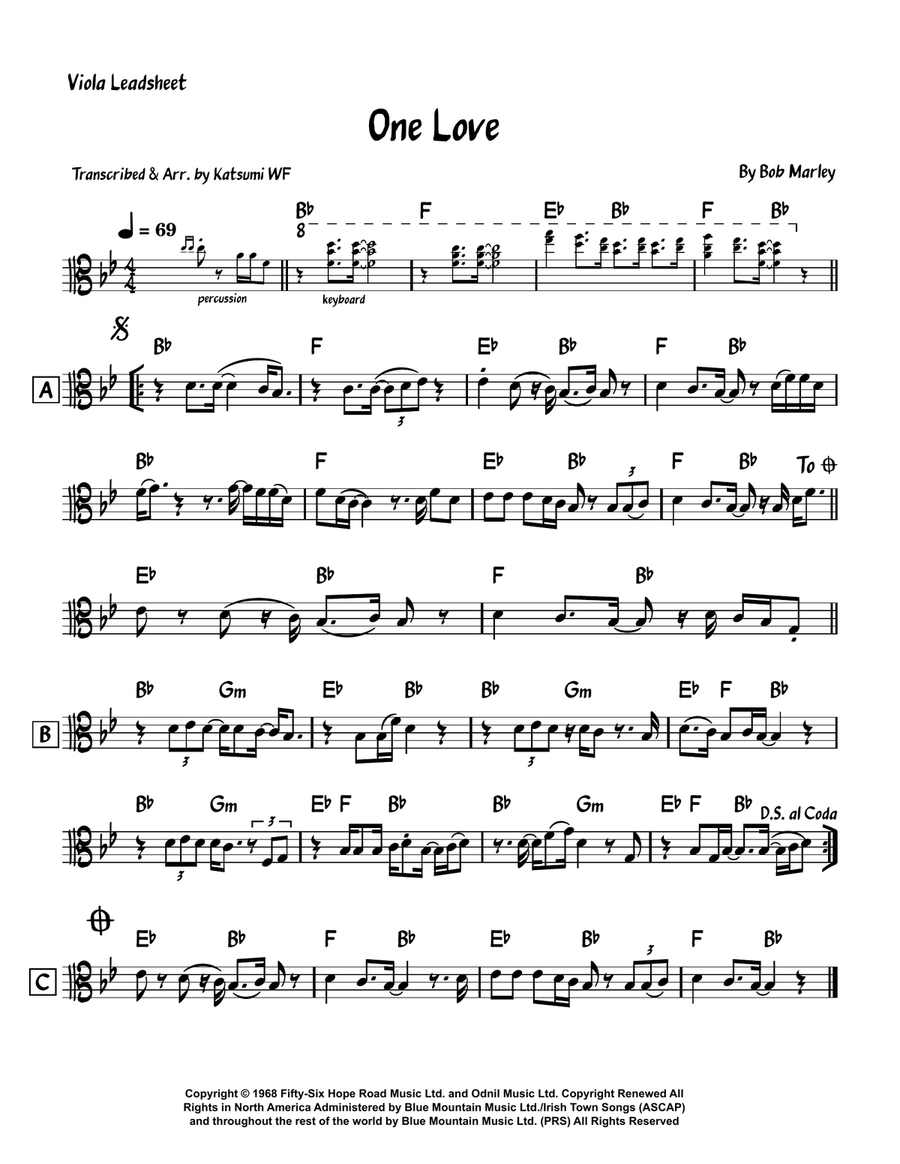 One Love One Love Viola Solo scores gallery preview page 1