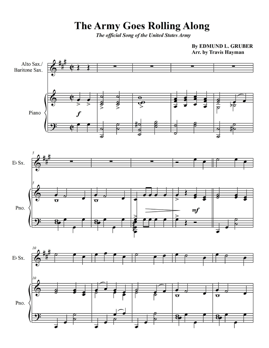 The Army Goes Rolling Along - Alto Sax./Baritone Sax. with Piano Accompaniment Baritone Saxophone scores gallery preview page 3
