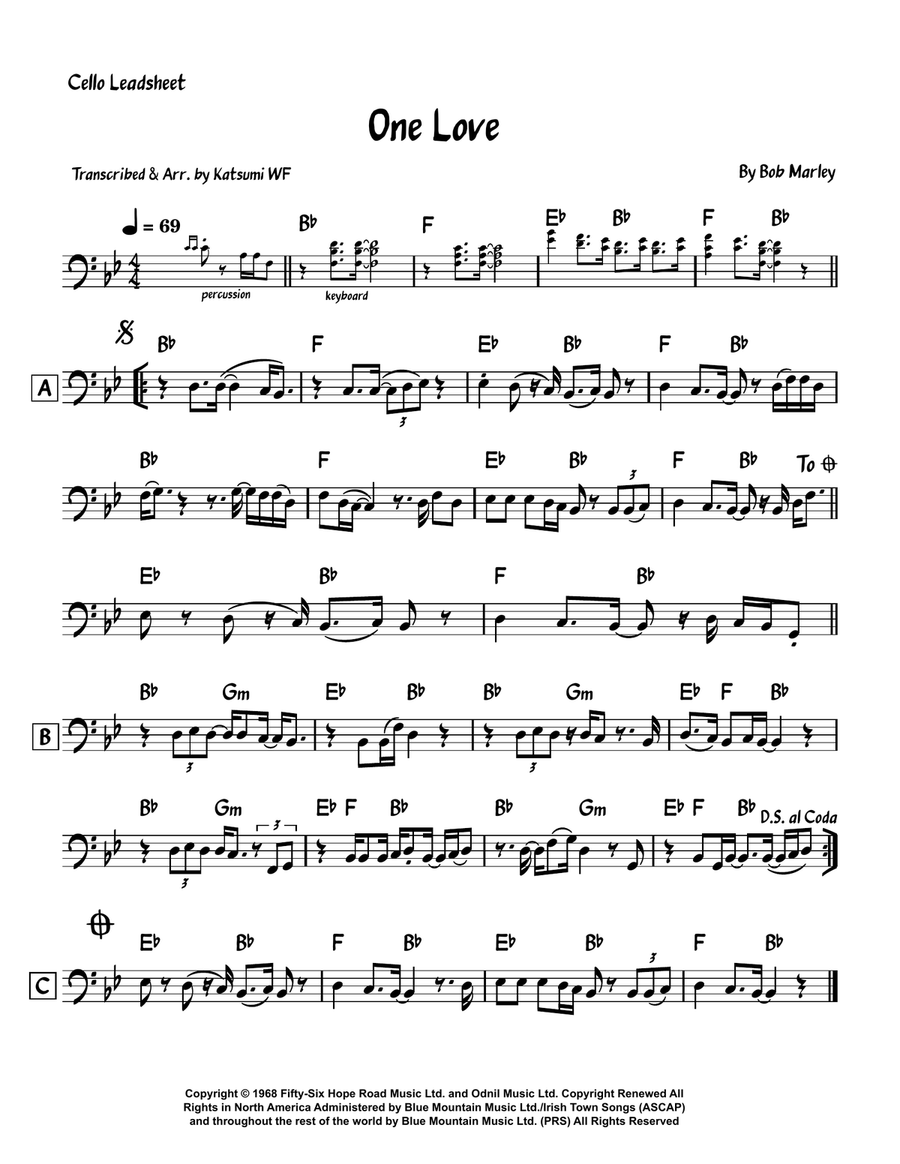 One Love One Love Cello Solo scores gallery preview page 1