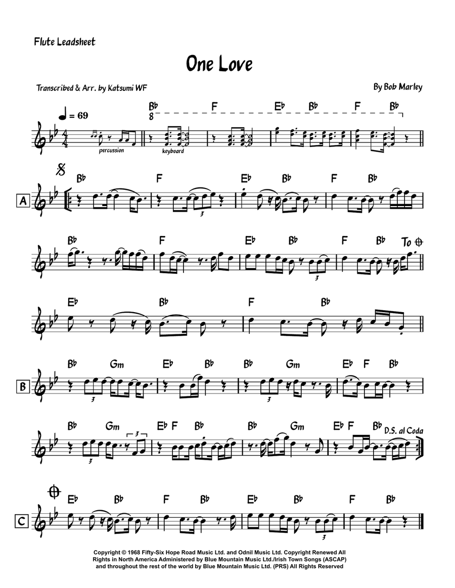 One Love One Love Flute Solo scores gallery preview page 1